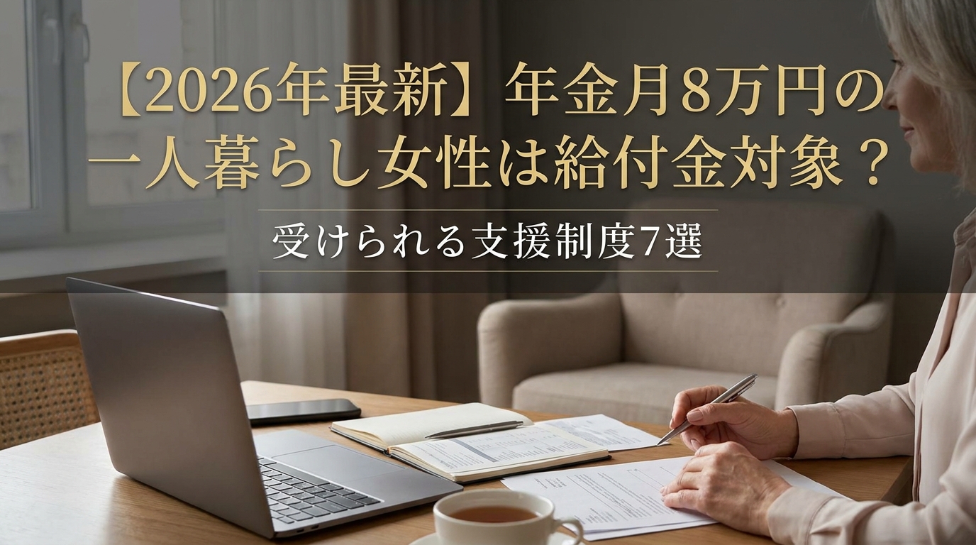 【2026年最新】年金月8万円の一人暮らし女性は給付金対象？受けられる支援制度7選